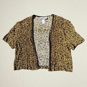 Gold leaf cropped open cardigan, short sleeve, boho hippie forest nymph fairy